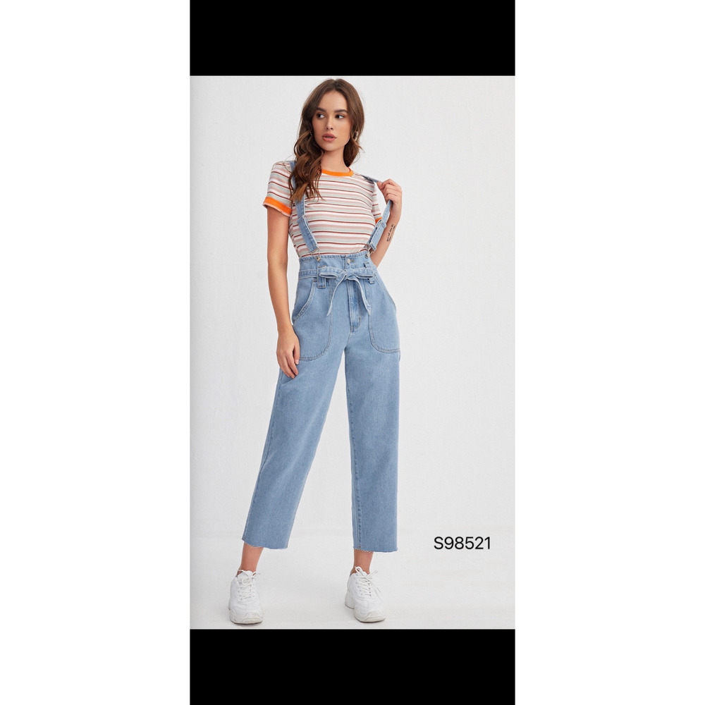 Vinizbena Demin Pants with removable Suspenders, light blue, 2 pockets